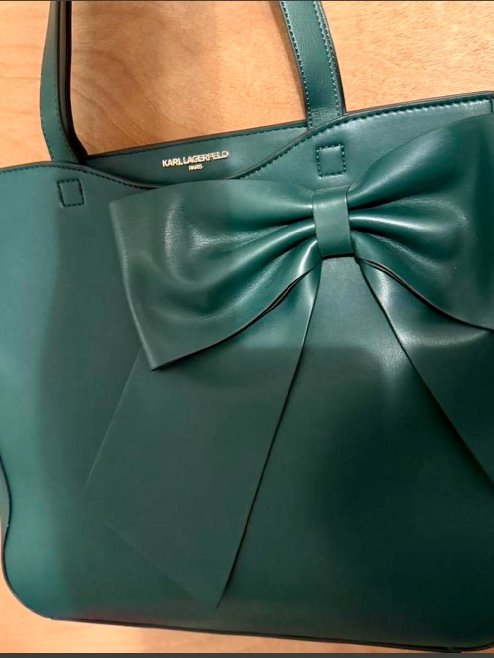 Karl Lagerfeld emerald green canelle bow tote